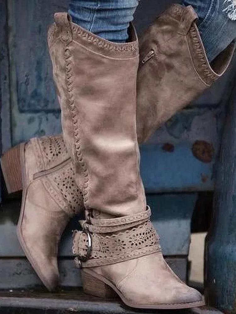 CD | Cizme western boho până la genunchi