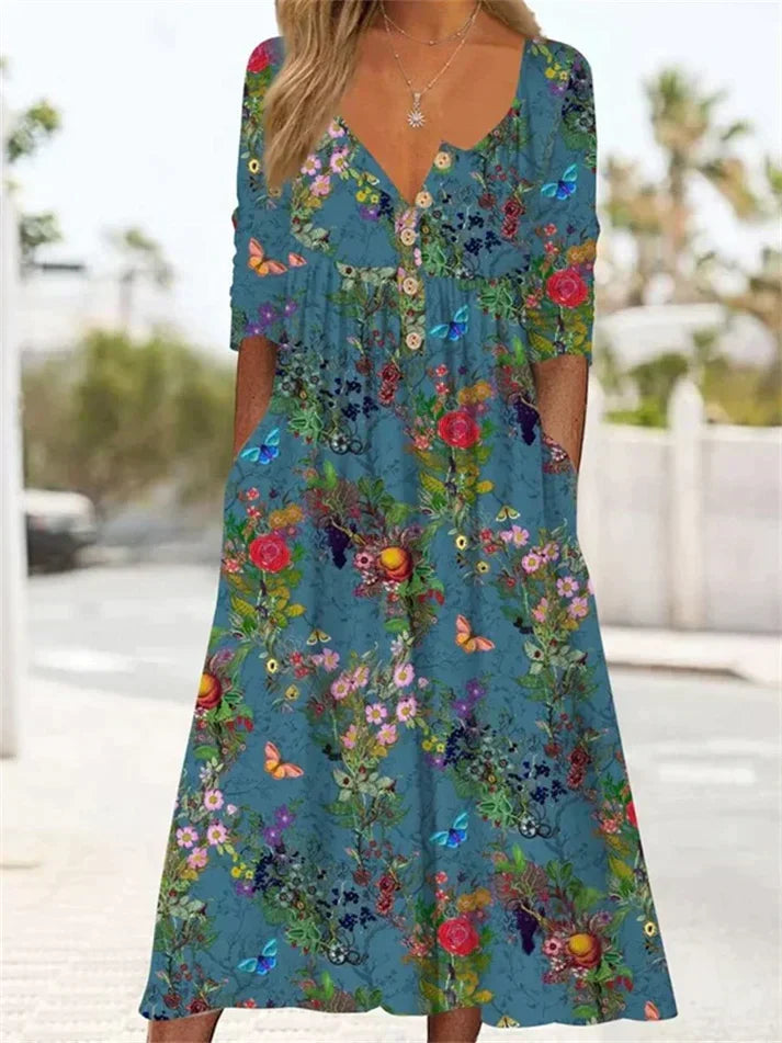 CD | Rochie maxi plisată cu model floral