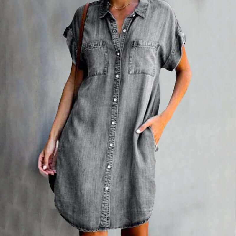 CD | Rochie mini din denim cu închidere cu nasturi
