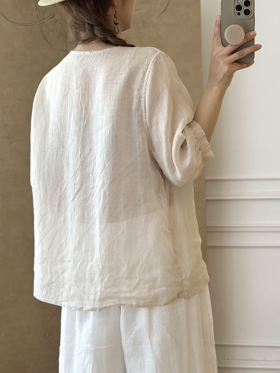 CD | Doamnelor vară etnică broderie Ramie Shirt