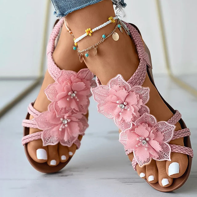 CD | Sandale wedge cu ornamente florale