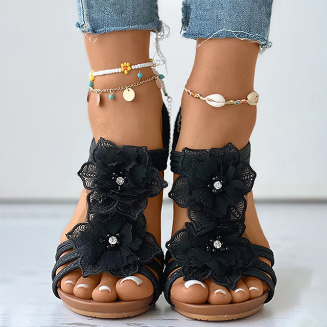 CD | Sandale wedge cu ornamente florale