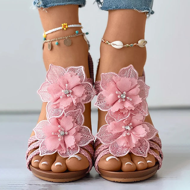 CD | Sandale wedge cu ornamente florale