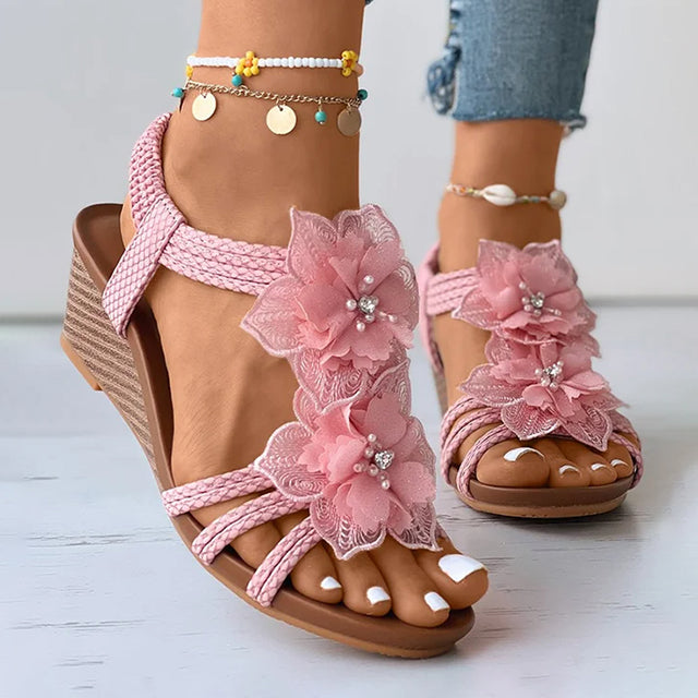 CD | Sandale wedge cu ornamente florale
