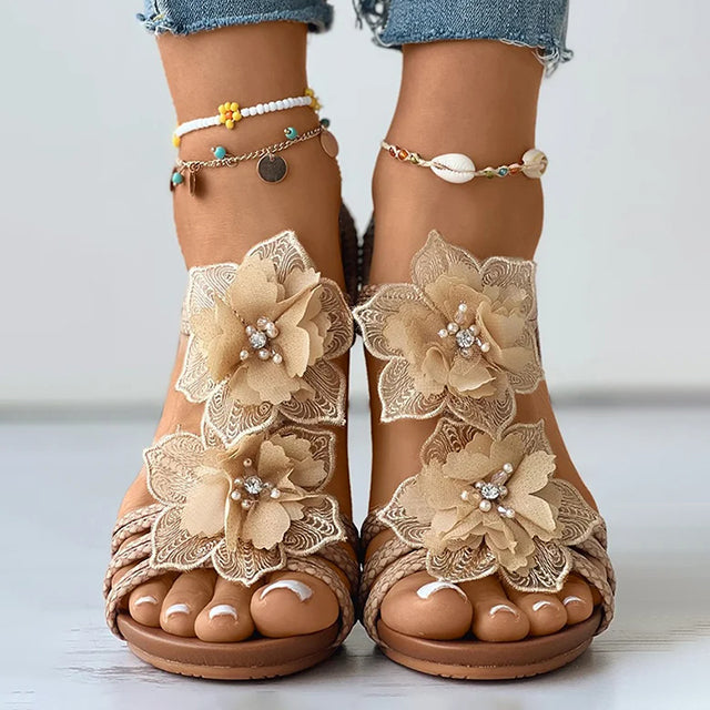 CD | Sandale wedge cu ornamente florale