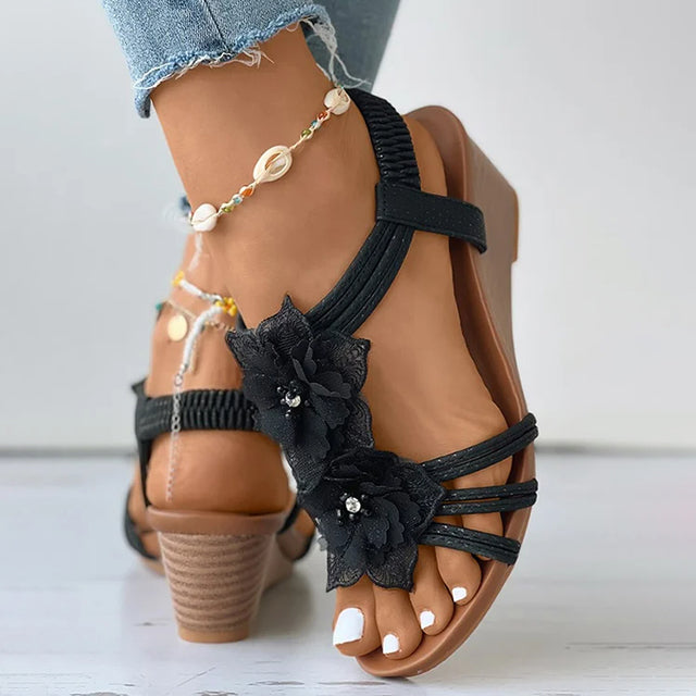CD | Sandale wedge cu ornamente florale