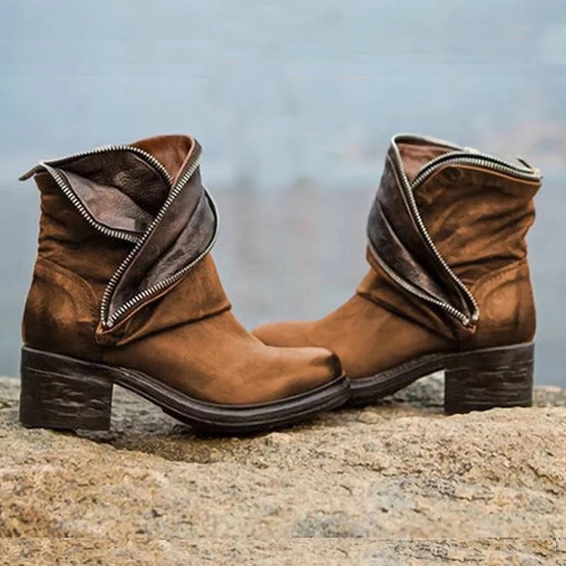 CD | Botine elegante, pliabile, cu închidere cu fermoar
