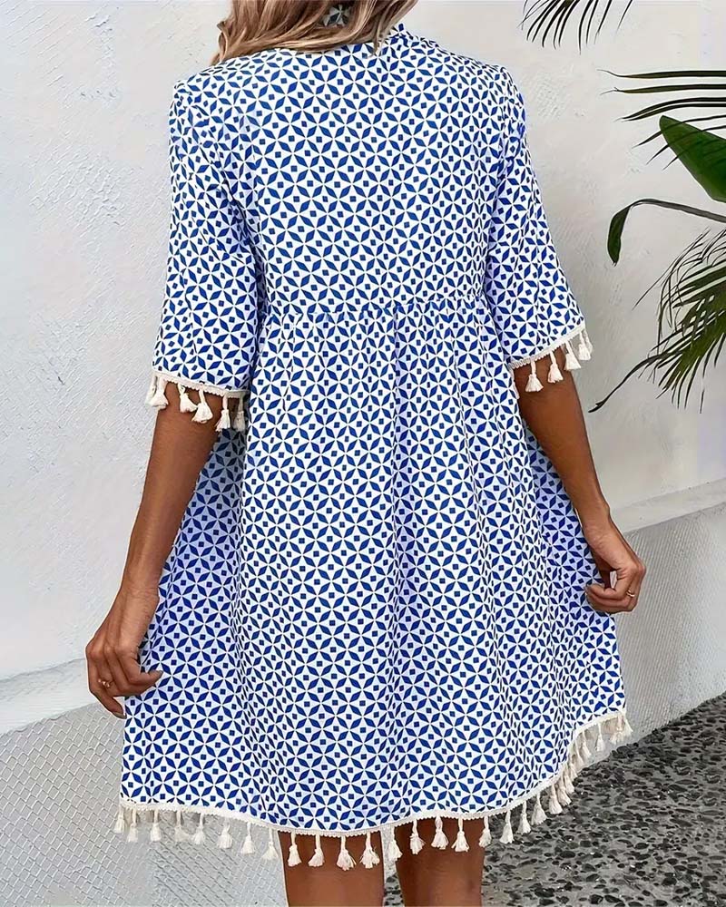 CD | Tania - Rochie mini cu mânecă scurtă groovy albastru