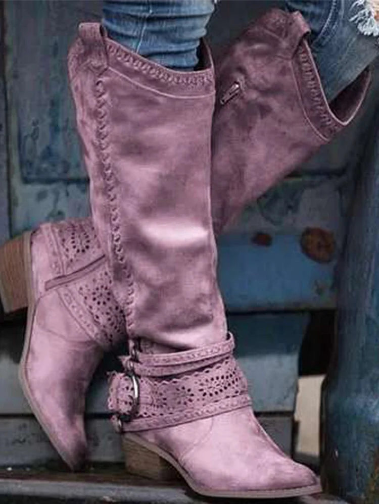 CD | Cizme western boho până la genunchi
