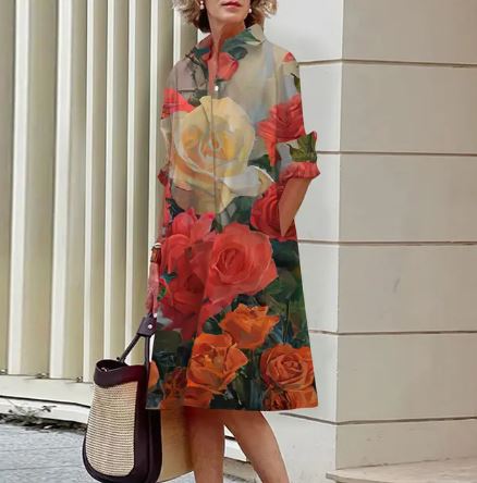 CD | Rochie elegantă cu model floral încrețit