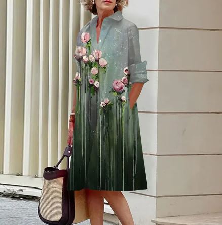 CD | Rochie elegantă cu model floral încrețit