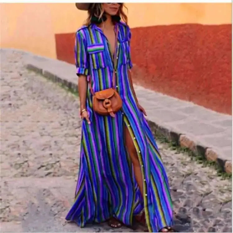 CD | Rochie lungă casual cu model în dungi