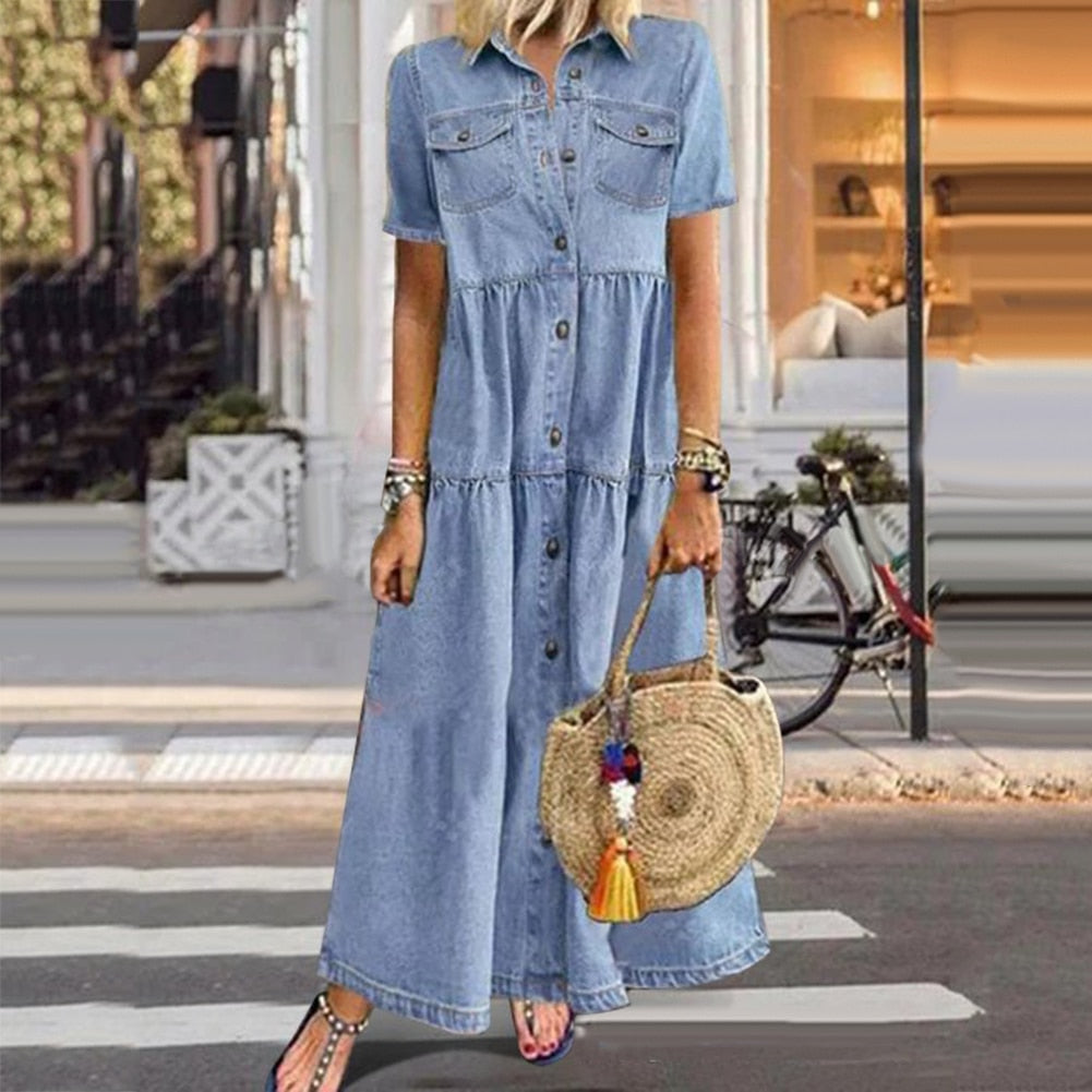 CD | Rochie maxi elegantă în stil denim
