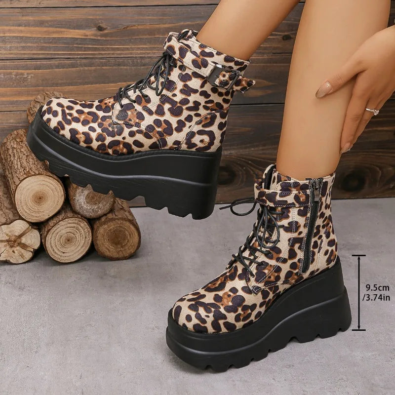 CD | Cizme cu model leopard în patformă