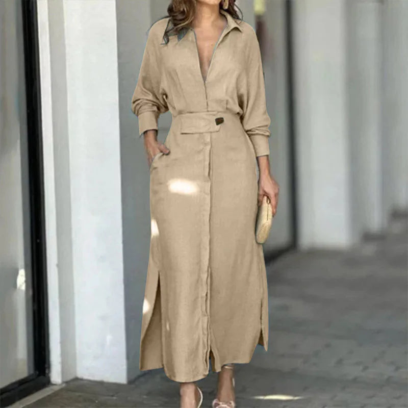 CD | Amytist - Rochie elegantă cu mânecă lungă pentru femei, cu tăietură laterală