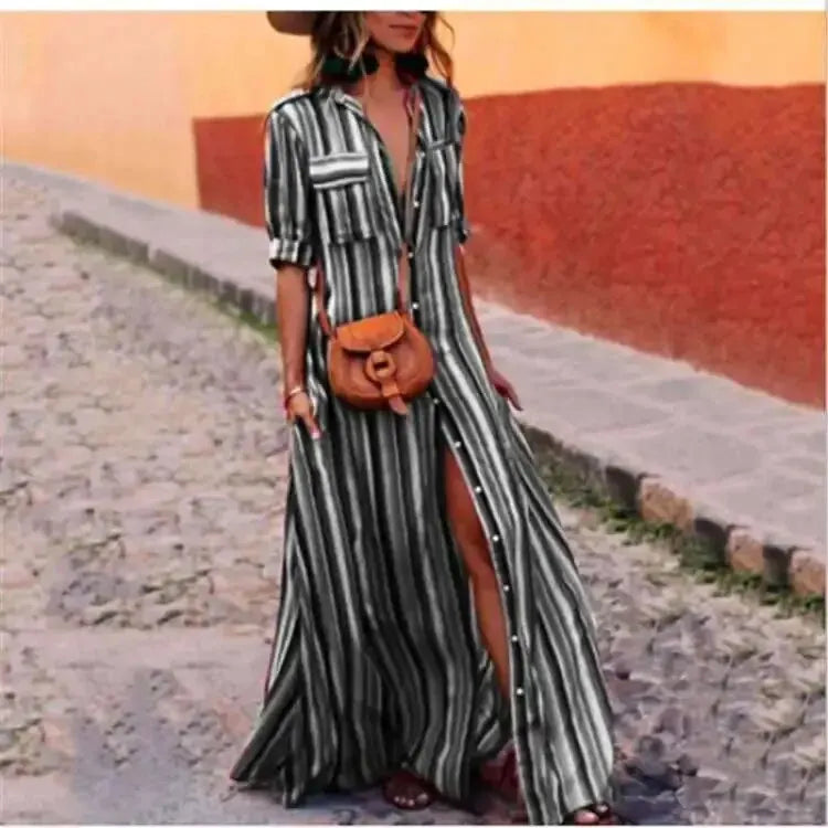 CD | Rochie lungă casual cu model în dungi