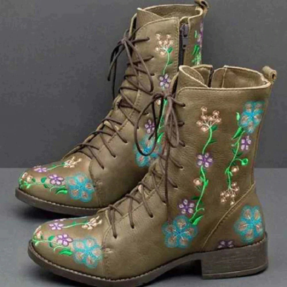 CD | Casual florale dantelă-up cizme