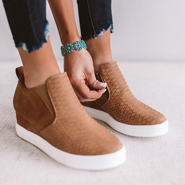 CD | Femei rotund Hollow Wedges Ankle Boots cu fermoar