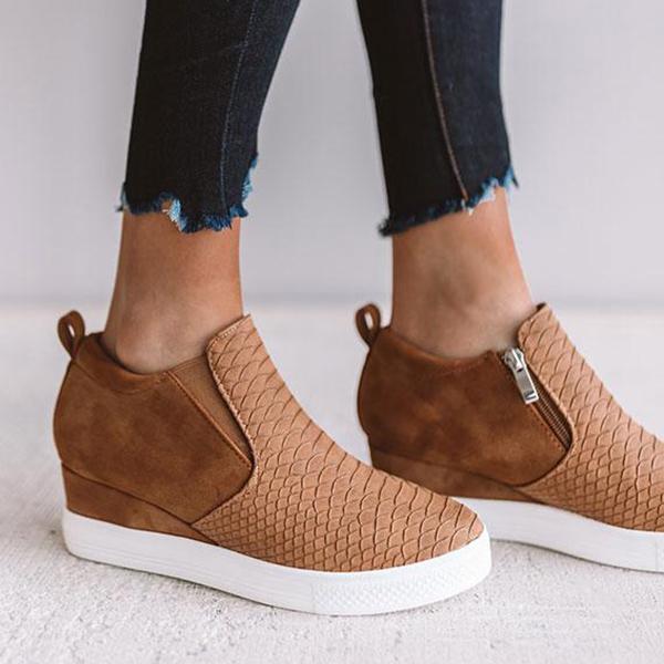 CD | Femei rotund Hollow Wedges Ankle Boots cu fermoar