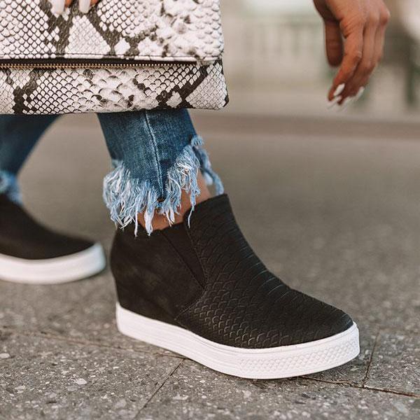 CD | Femei rotund Hollow Wedges Ankle Boots cu fermoar