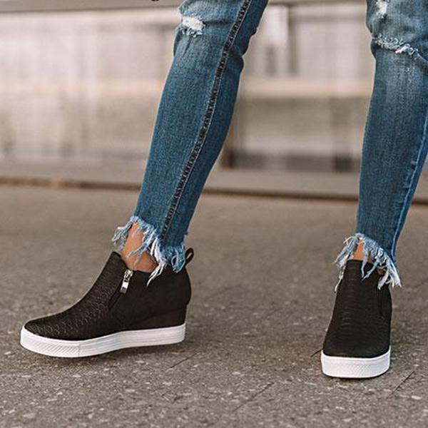 CD | Femei rotund Hollow Wedges Ankle Boots cu fermoar