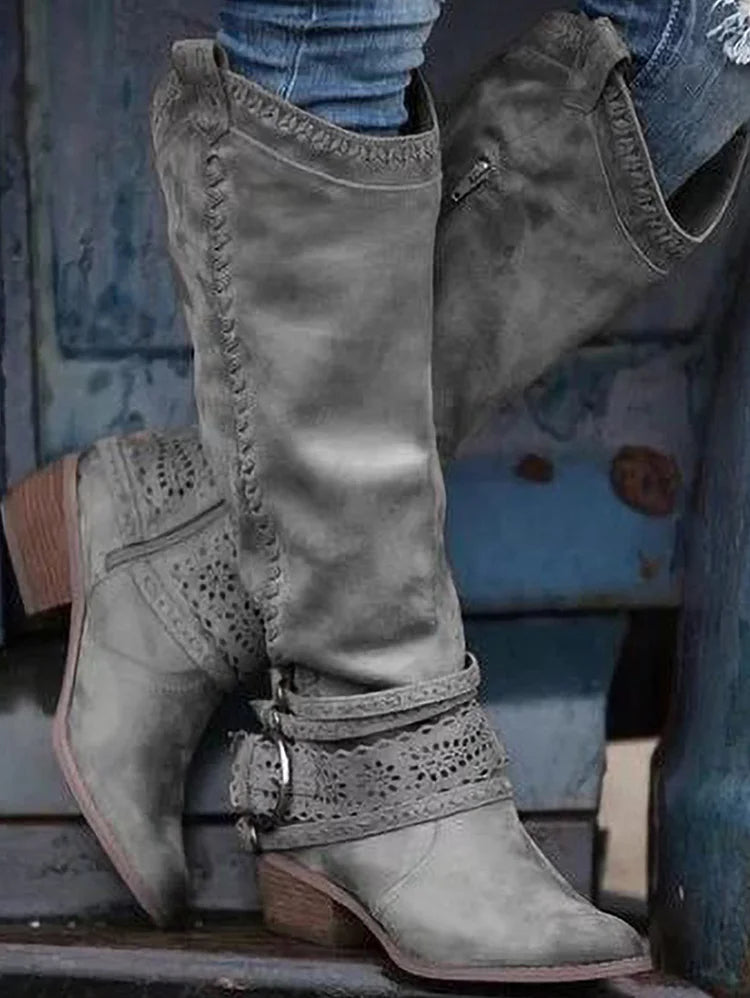 CD | Cizme western boho până la genunchi