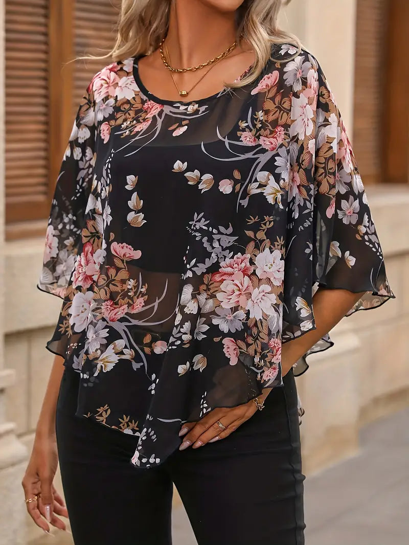CD | Bluză asimetrică elegantă cu imprimeu floral
