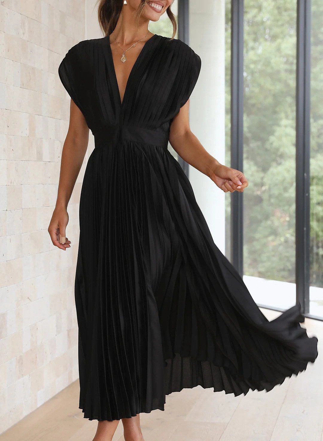 CD | Rochie maxi monocoloră cu mâneci scurte