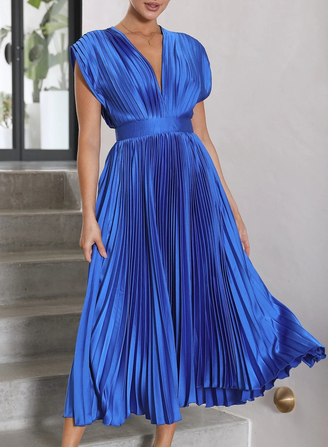 CD | Rochie maxi monocoloră cu mâneci scurte