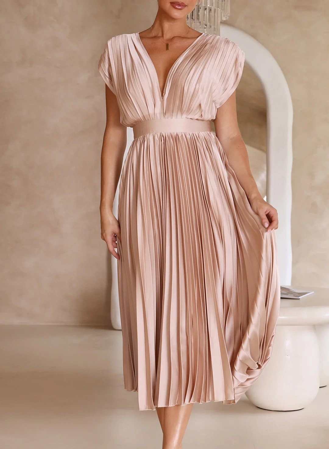 CD | Rochie maxi monocoloră cu mâneci scurte