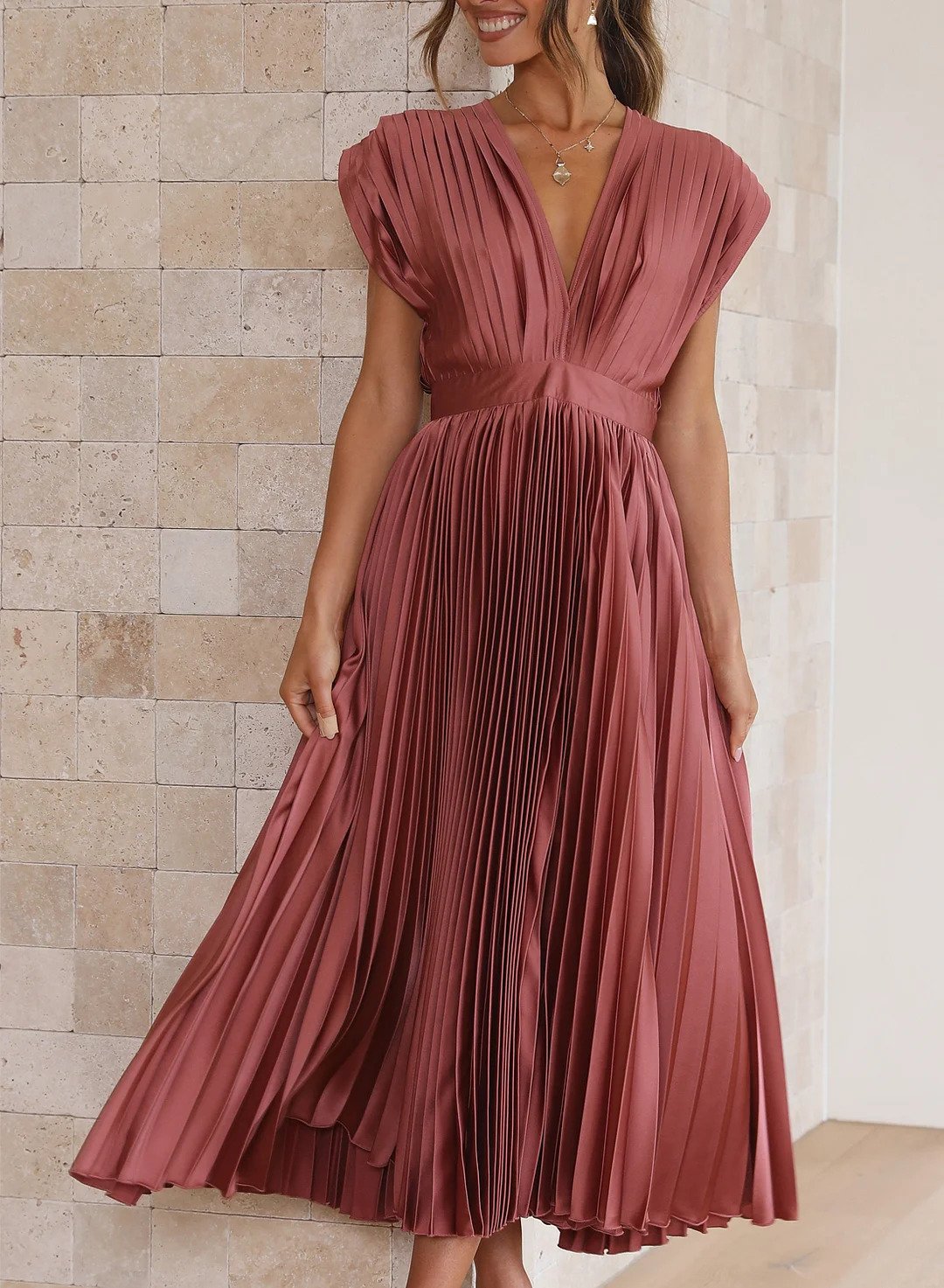 CD | Rochie maxi monocoloră cu mâneci scurte