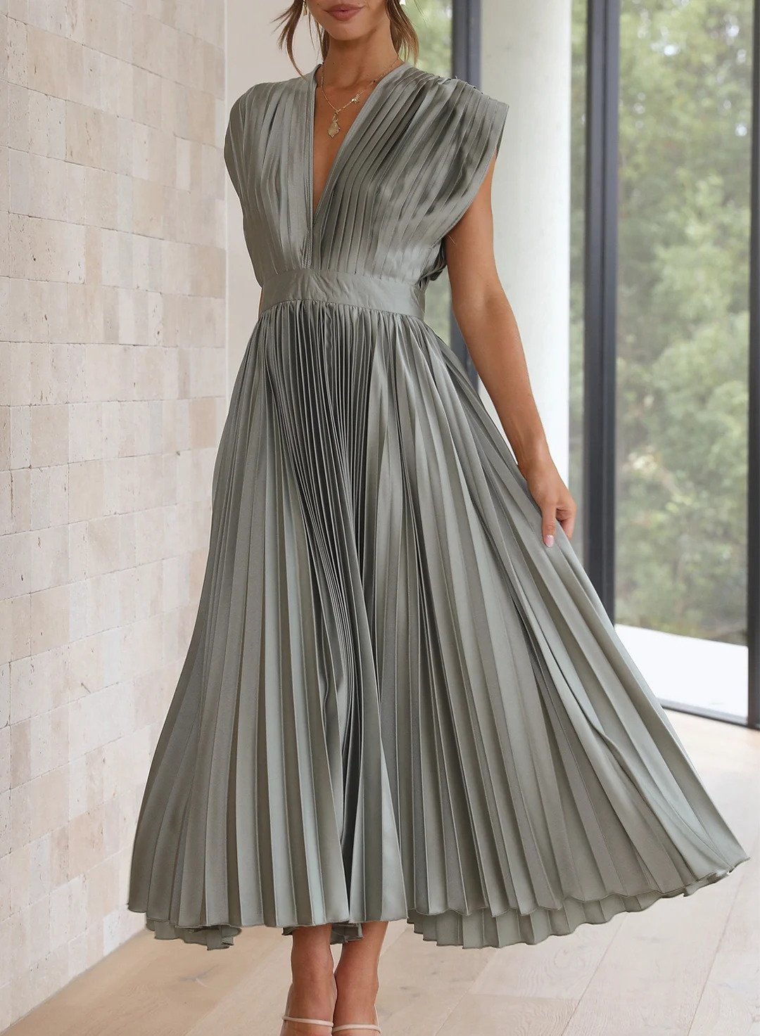 CD | Rochie maxi monocoloră cu mâneci scurte