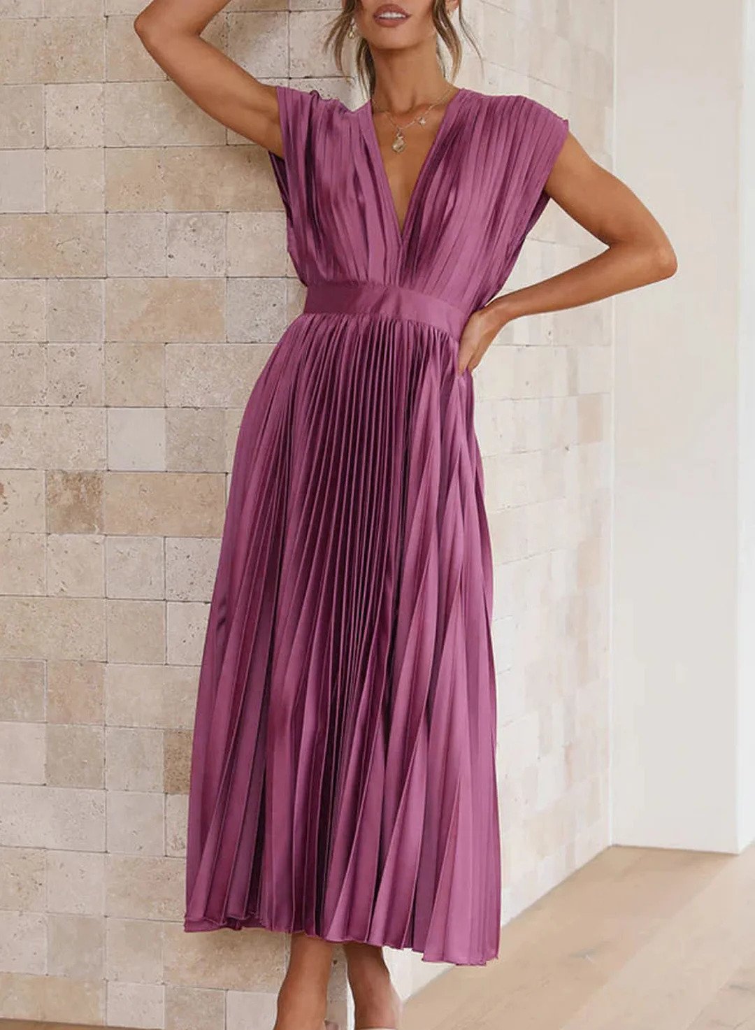 CD | Rochie maxi monocoloră cu mâneci scurte
