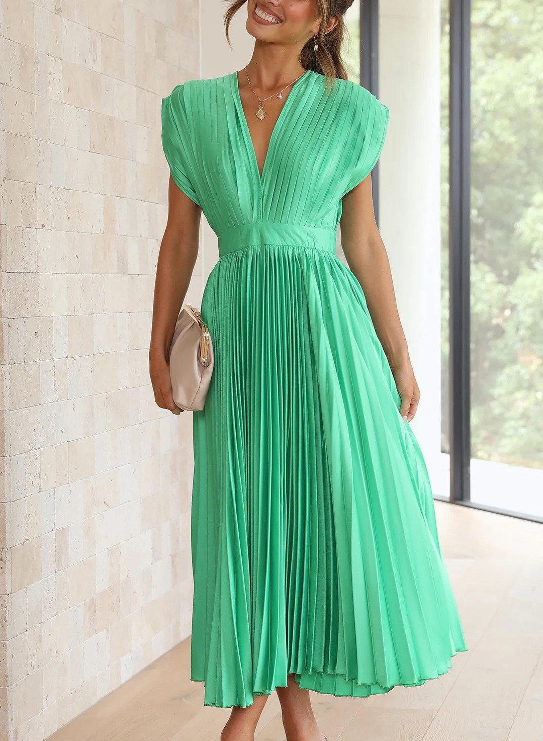 CD | Rochie maxi monocoloră cu mâneci scurte