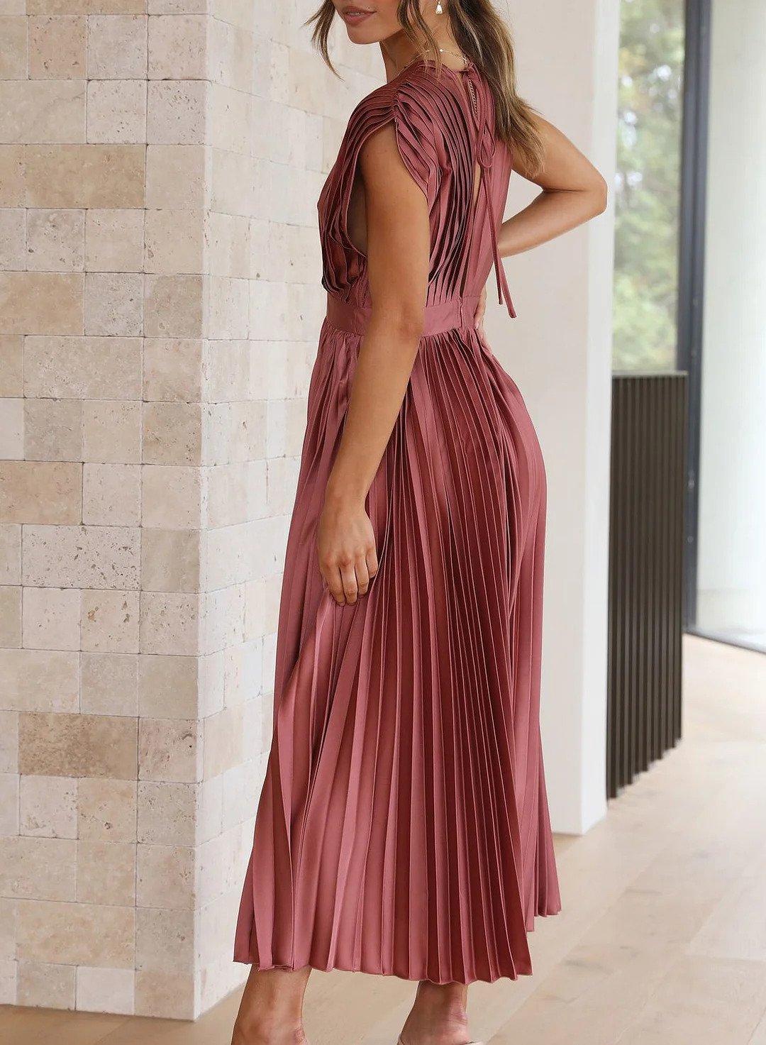 CD | Rochie maxi monocoloră cu mâneci scurte