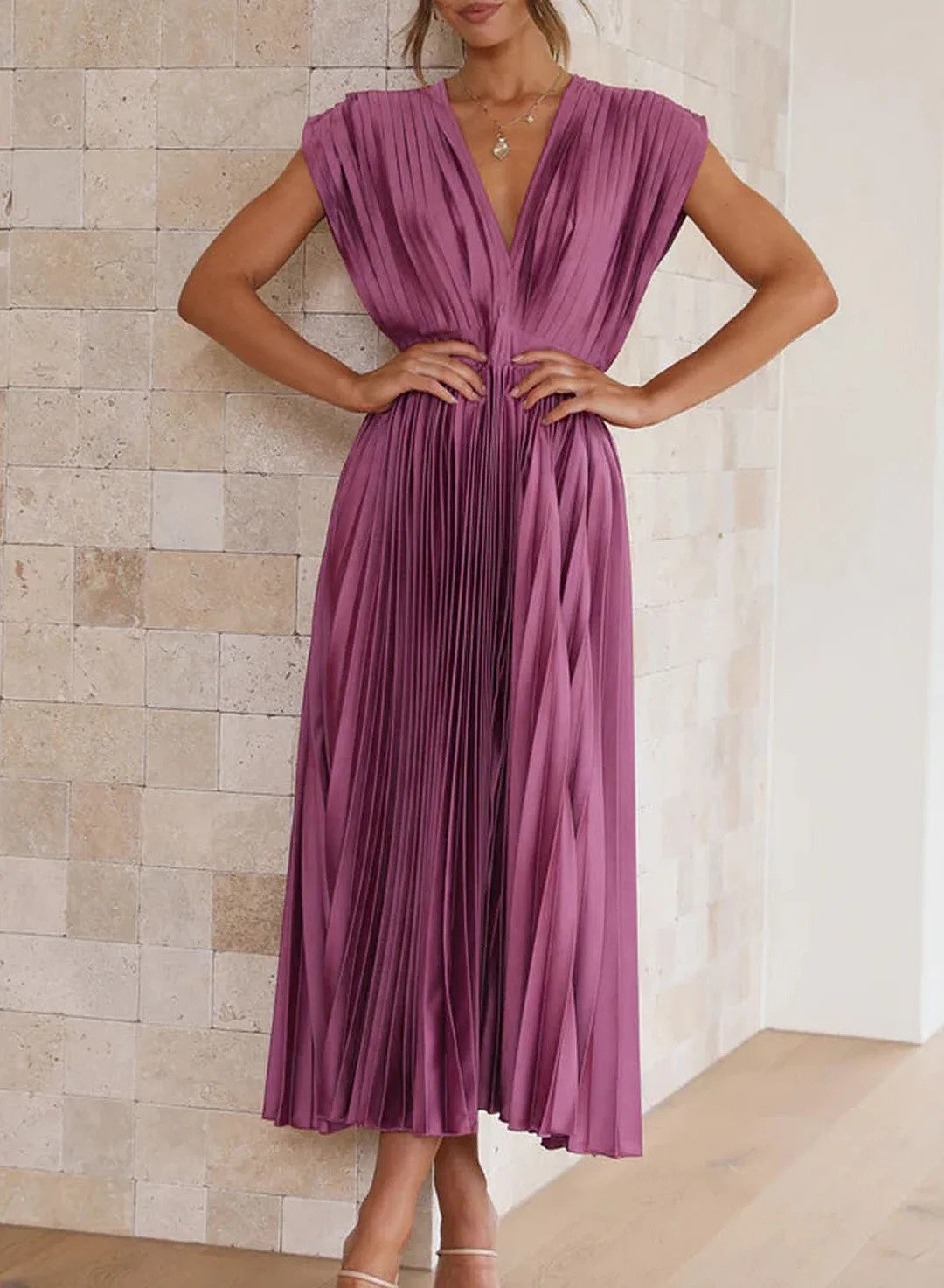 CD | Rochie maxi monocoloră cu mâneci scurte