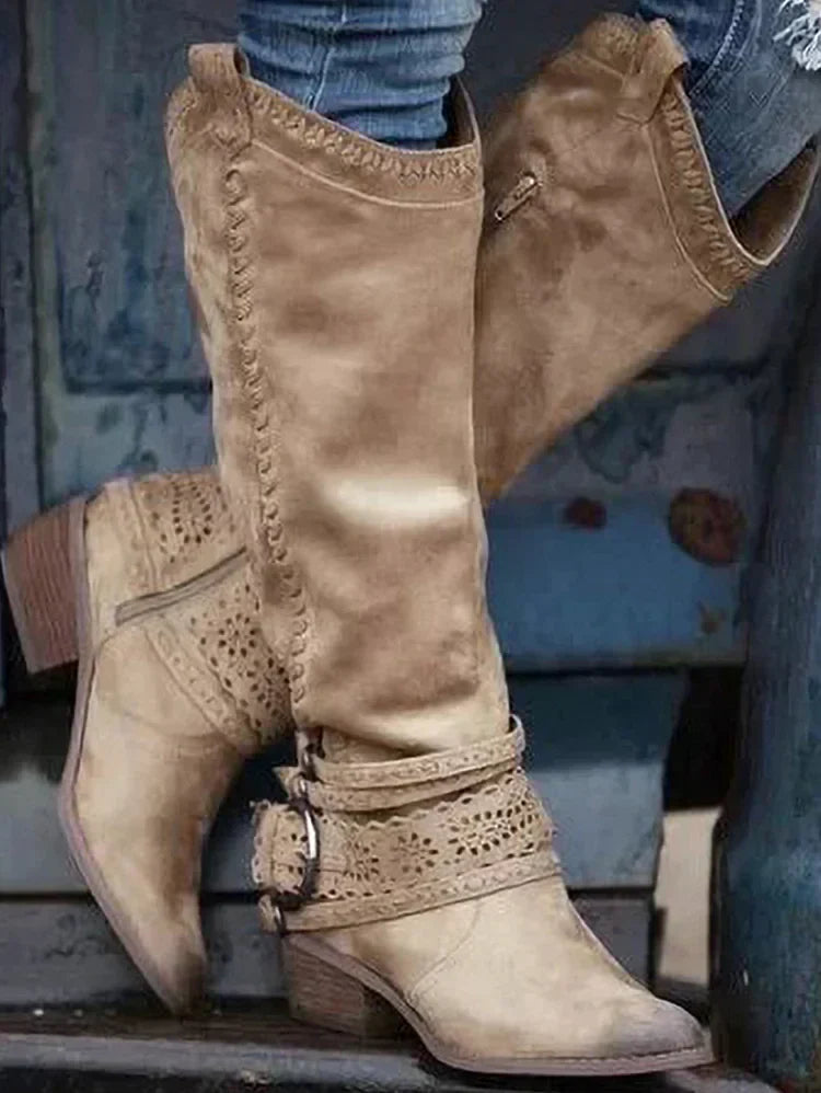 CD | Cizme western boho până la genunchi