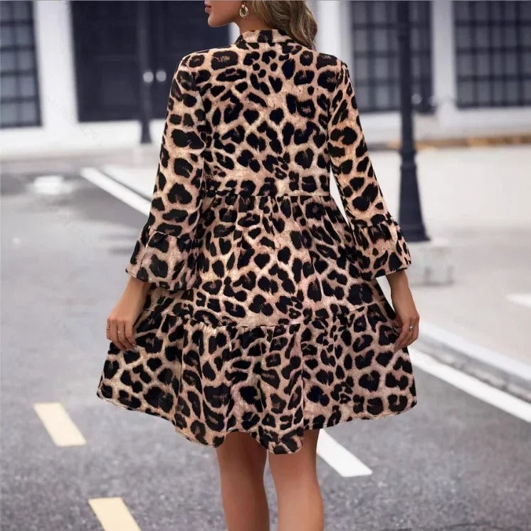 CD | Rochie mini cu mâneci lungi, cu decolteu în V și imprimeu leopard