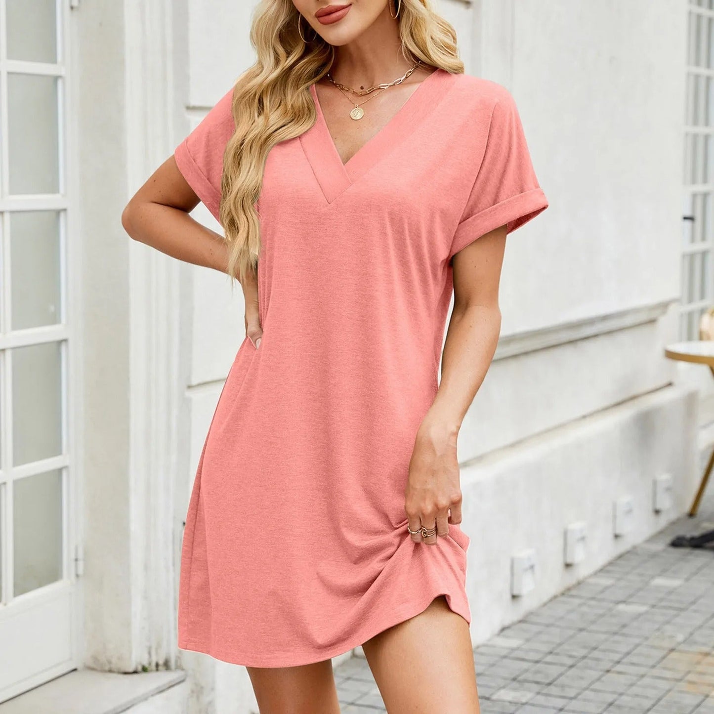 CD | Elegant plisat rochie mini de vară cu decolteu V
