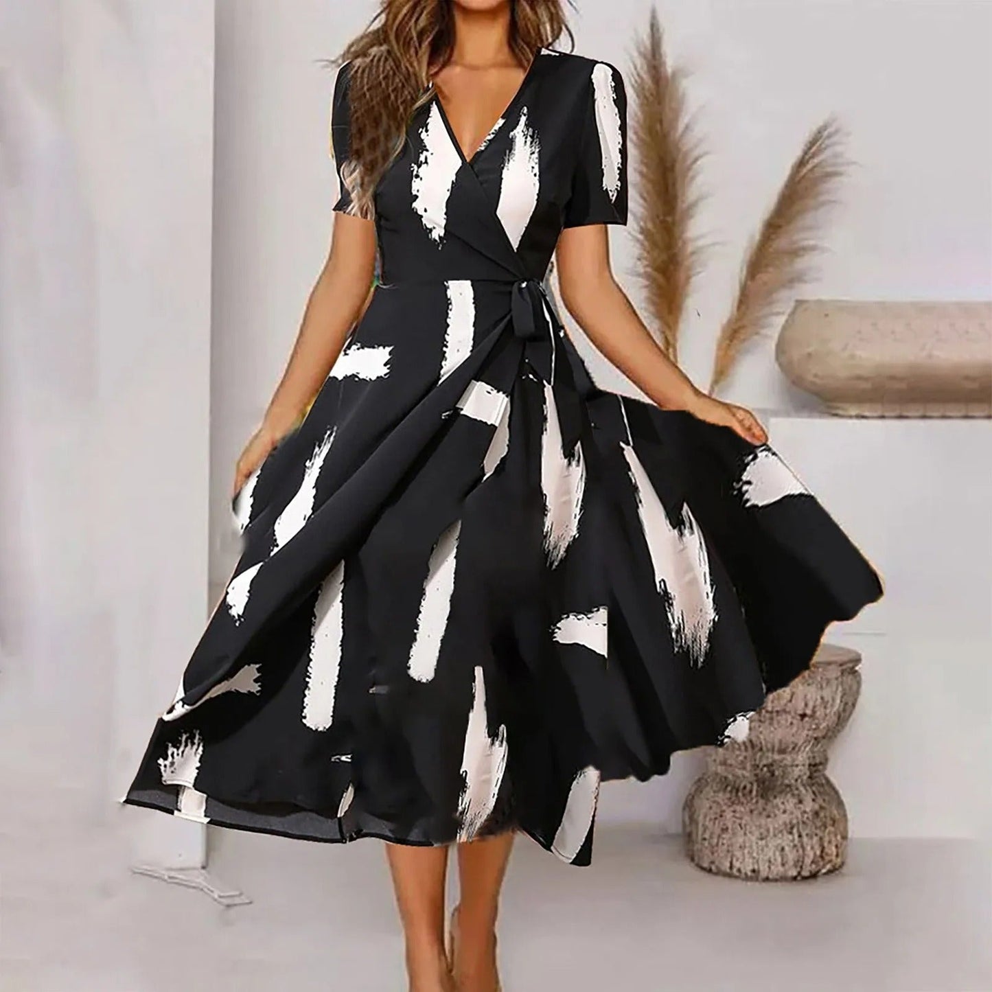 CD | Rochie maxi pentru femei cu imprimeu vintage