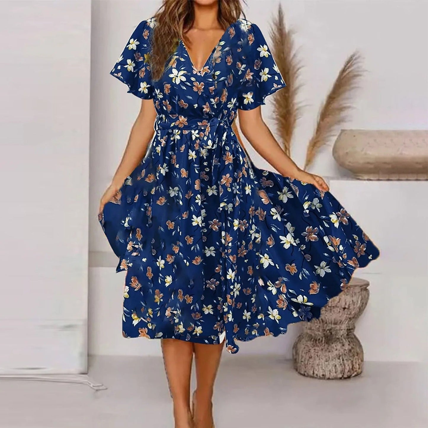 CD | Rochie maxi pentru femei cu imprimeu vintage