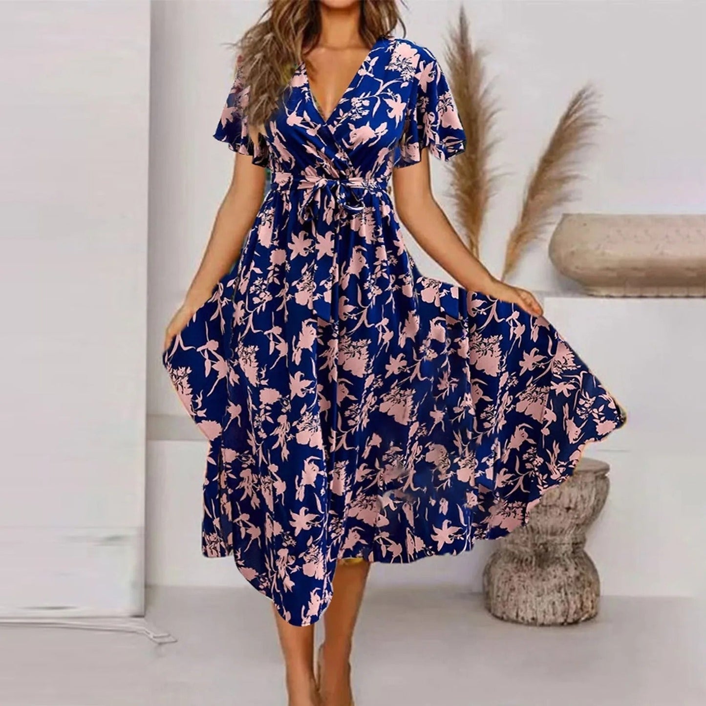 CD | Rochie maxi pentru femei cu imprimeu vintage