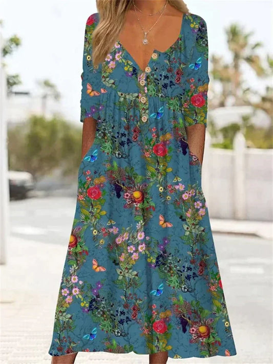 CD | Rochie maxi plisată cu model floral