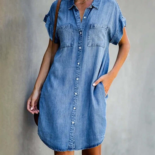 CD | Rochie mini din denim cu închidere cu nasturi