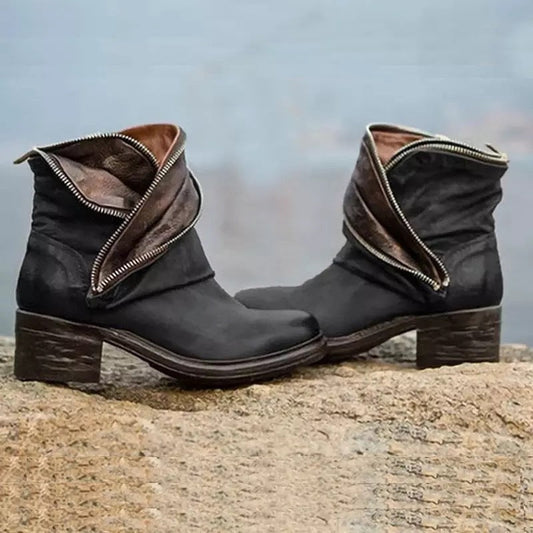 CD | Botine elegante, pliabile, cu închidere cu fermoar
