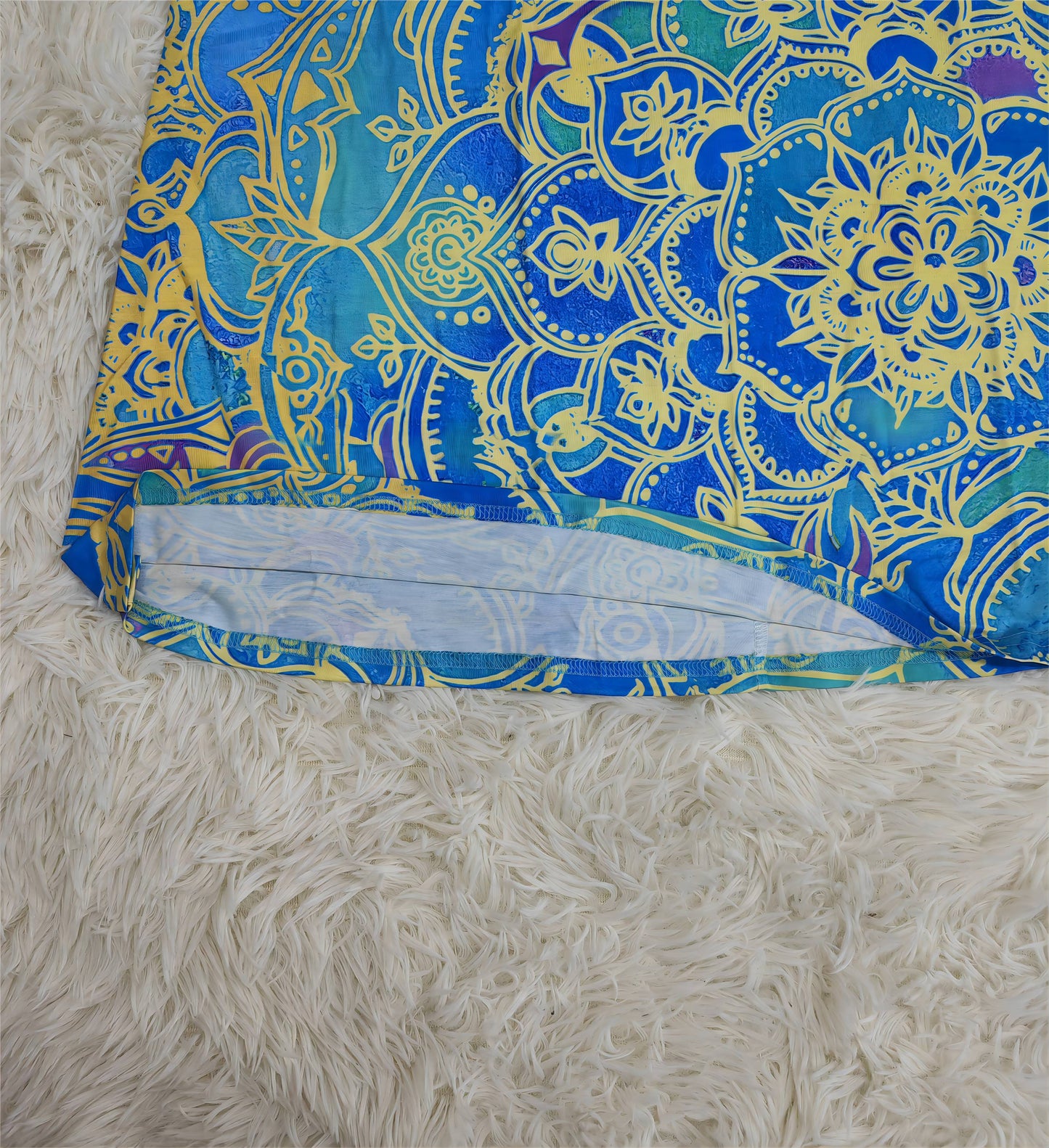 CD | Rochie mini până la genunchi, albastru ocean, cu imprimeu mandala și mâneci scurte