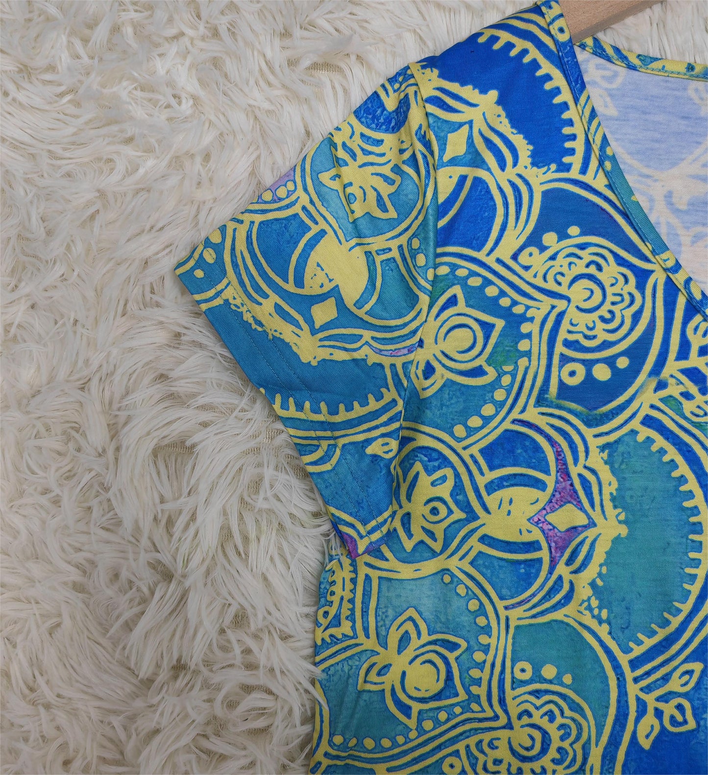 CD | Rochie mini până la genunchi, albastru ocean, cu imprimeu mandala și mâneci scurte