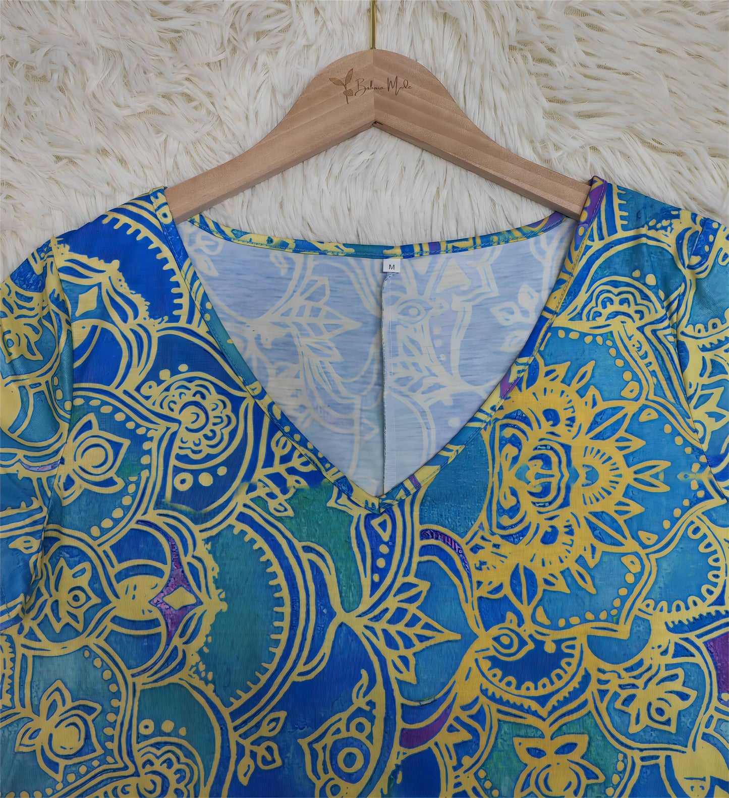 CD | Rochie mini până la genunchi, albastru ocean, cu imprimeu mandala și mâneci scurte