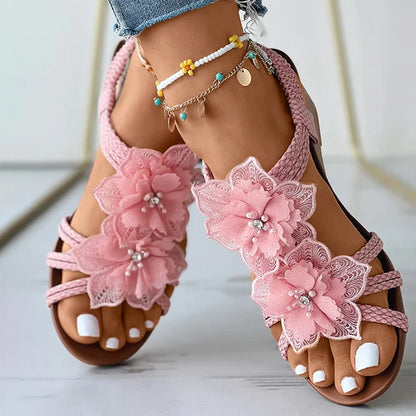 CD | Sandale wedge cu ornamente florale
