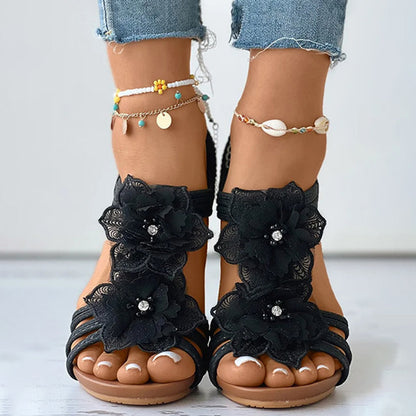 CD | Sandale wedge cu ornamente florale